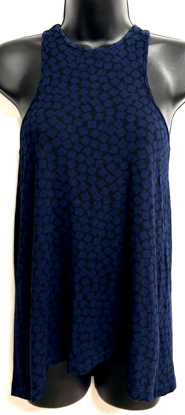 Ava Sky Tank Top Women's Small Navy Blue Geometric Racerback High Neck Summer